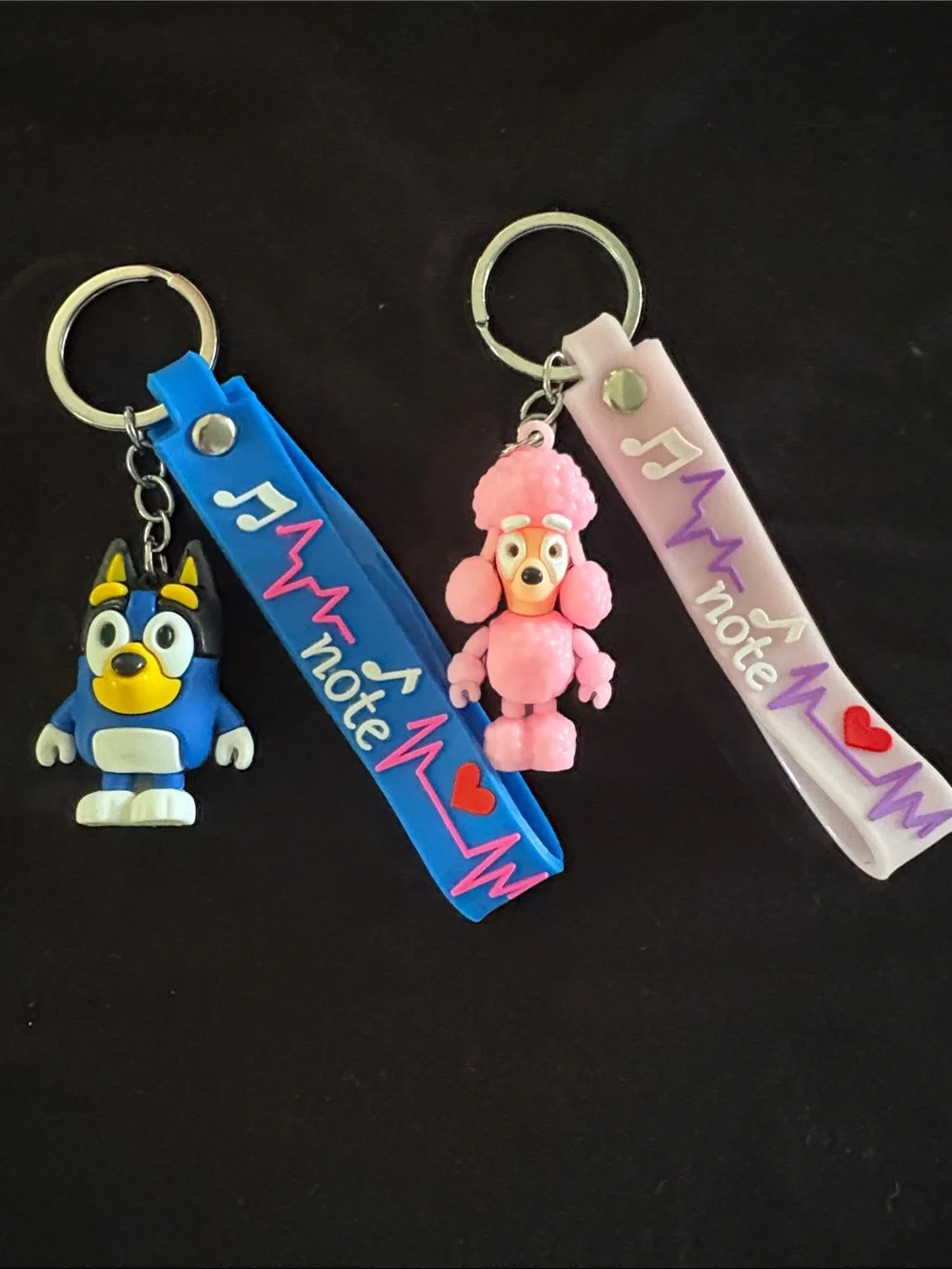 Bluey Pink And Blue Dog Keychain Bag Charm Set with Musical Note Straps